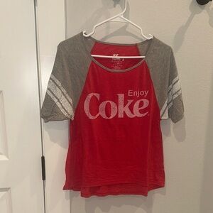 GUC Women’s Red and Gray Enjoy Coke Raglan Graphic Short Sleeve T-Shirt Top